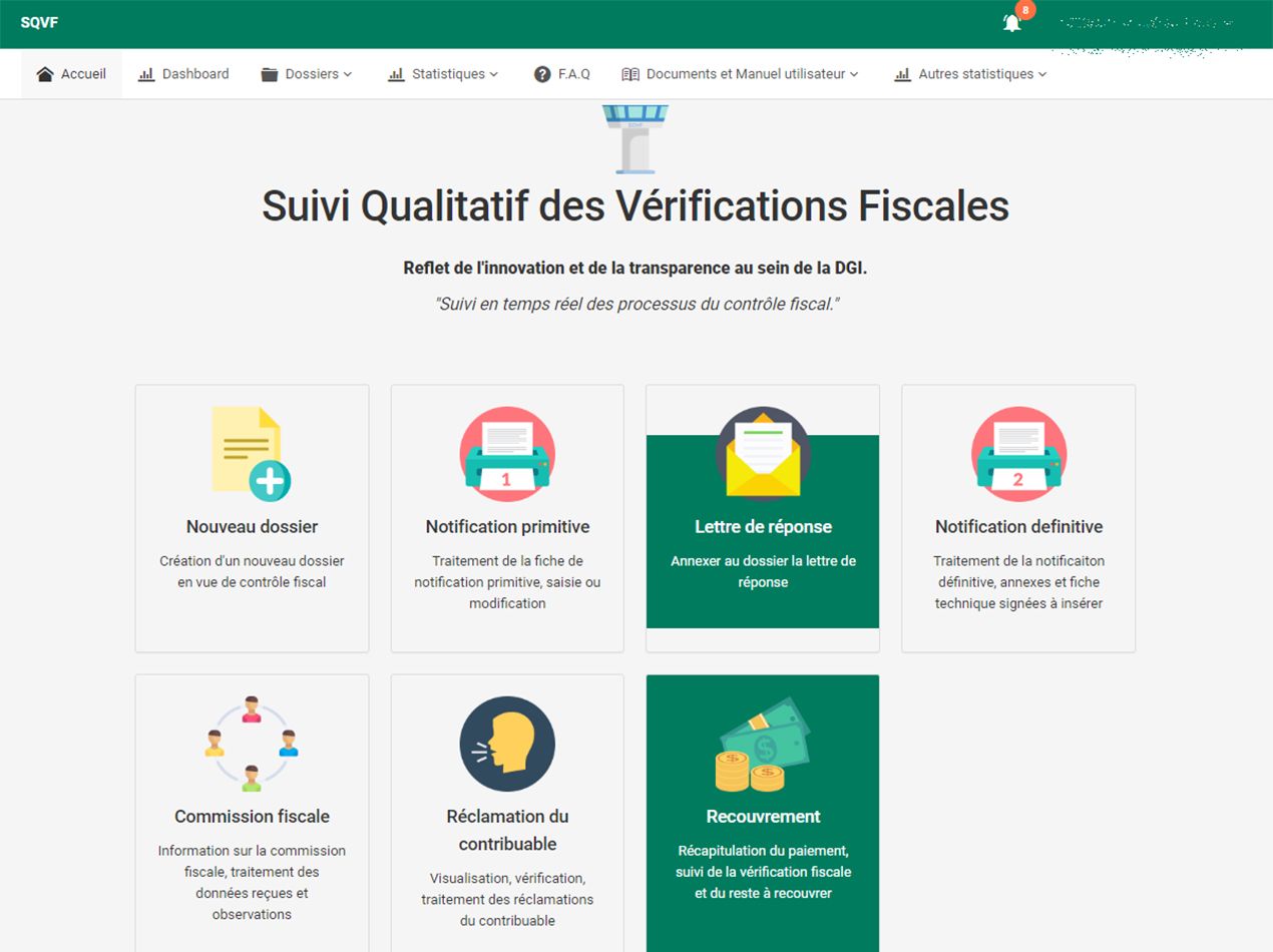 Interface de l’outil SQVF de la Direction Générale des Impôts