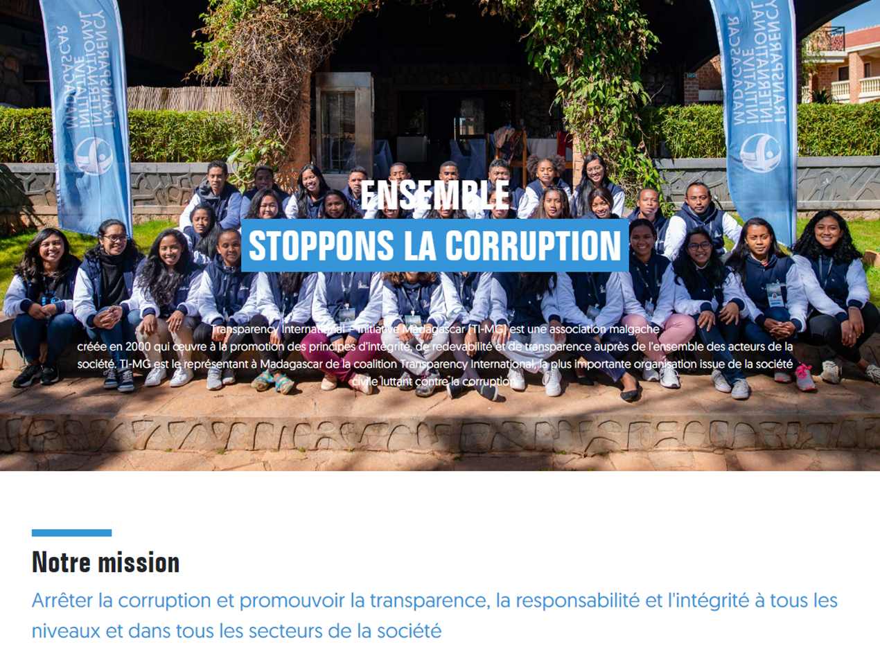 Page d’accueil du site Transparency International Initiative Madagascar